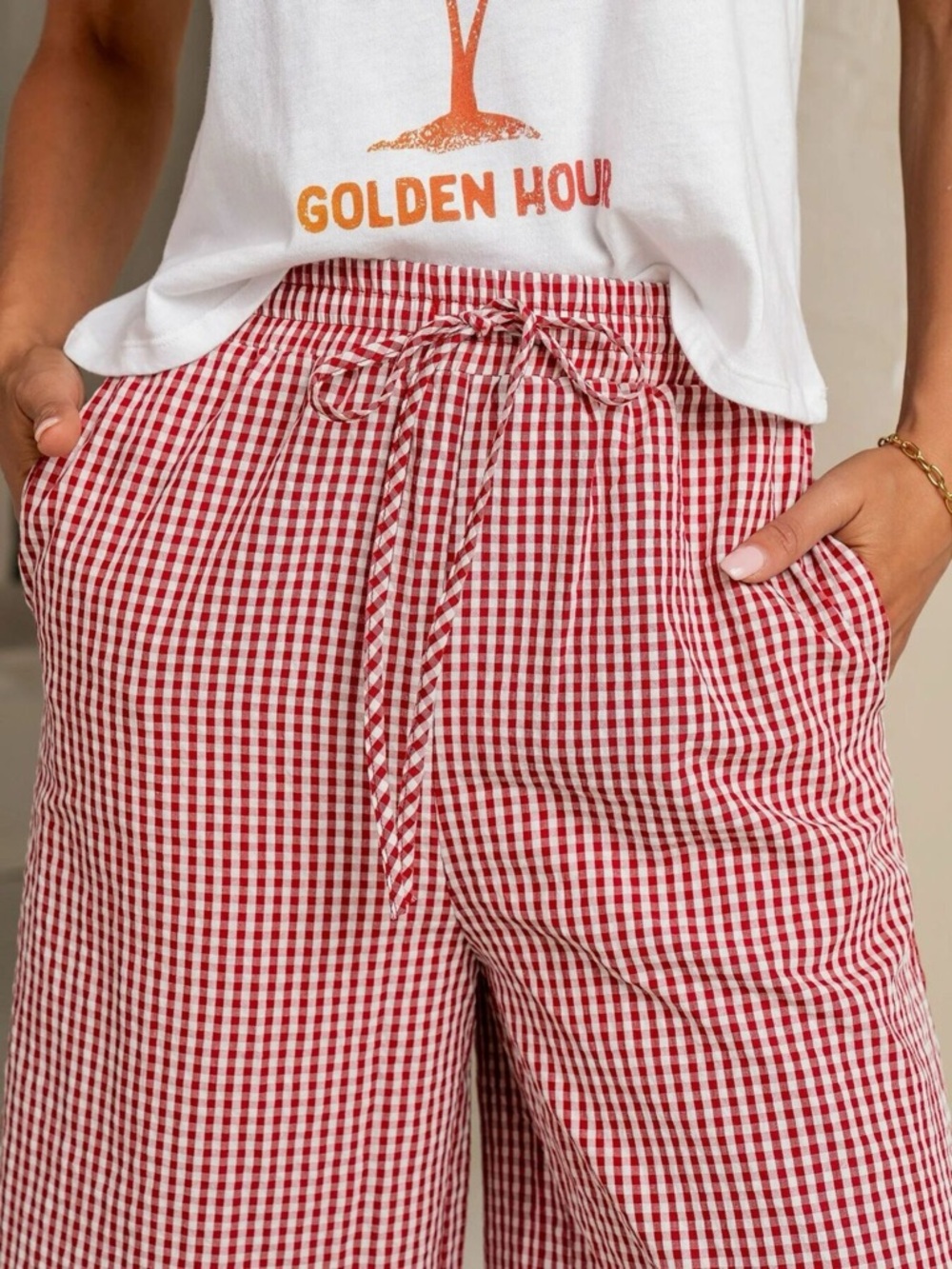 Trindy Clozet Boutique Red Gingham Wide-Leg Pants - Picture 4 of 10